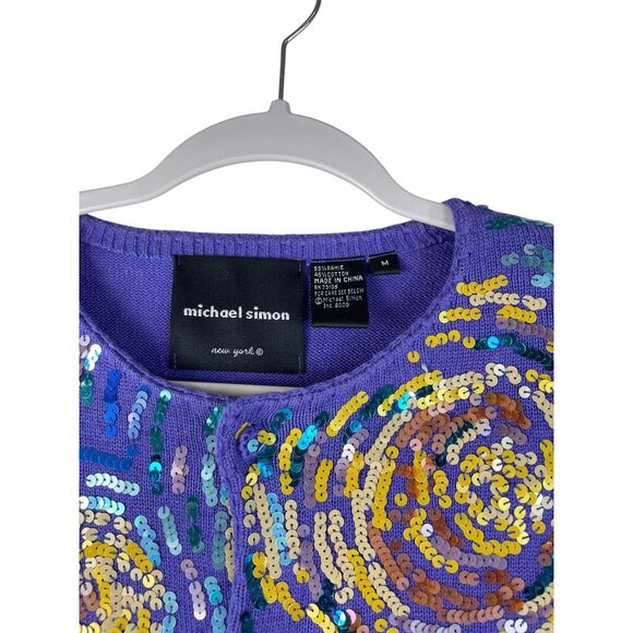 Michael Simon Womens Starry Night Sequin Cardigan M Multicolor Cotton Blend RARE - Picture 4 of 10